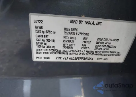 2022 Tesla Model Y Performance Dual Motor All-Wheel Drive from USA, damaged, VIN 7SAYGDEF5NF500654